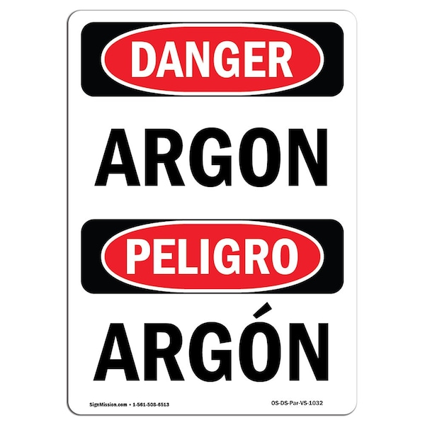Safety Sign, OSHA Danger, 5" Height, Argon, Bilingual Spanish, 10PK